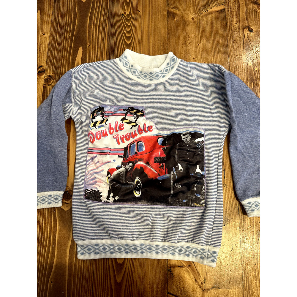 Vintage Bull Frog Kids Double trouble Hotrod Sweater Child Size 10 Made USA 80's